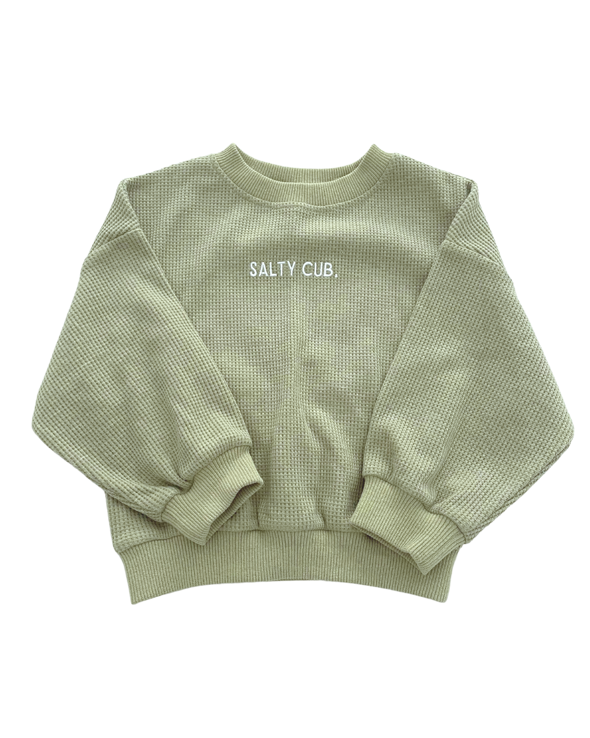 Salty Cub Waffle Knit Sage Sweatshirt for All Kids & Toddlers