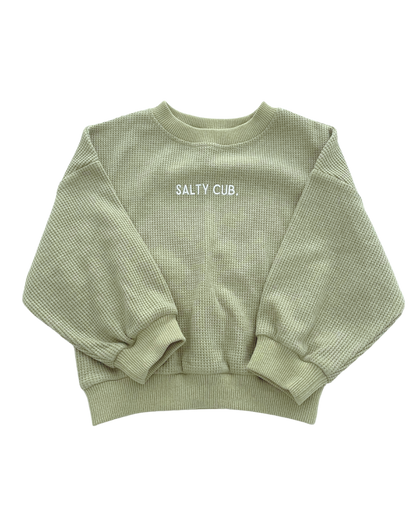 Salty Cub Waffle Knit Sage Sweatshirt for All Kids & Toddlers