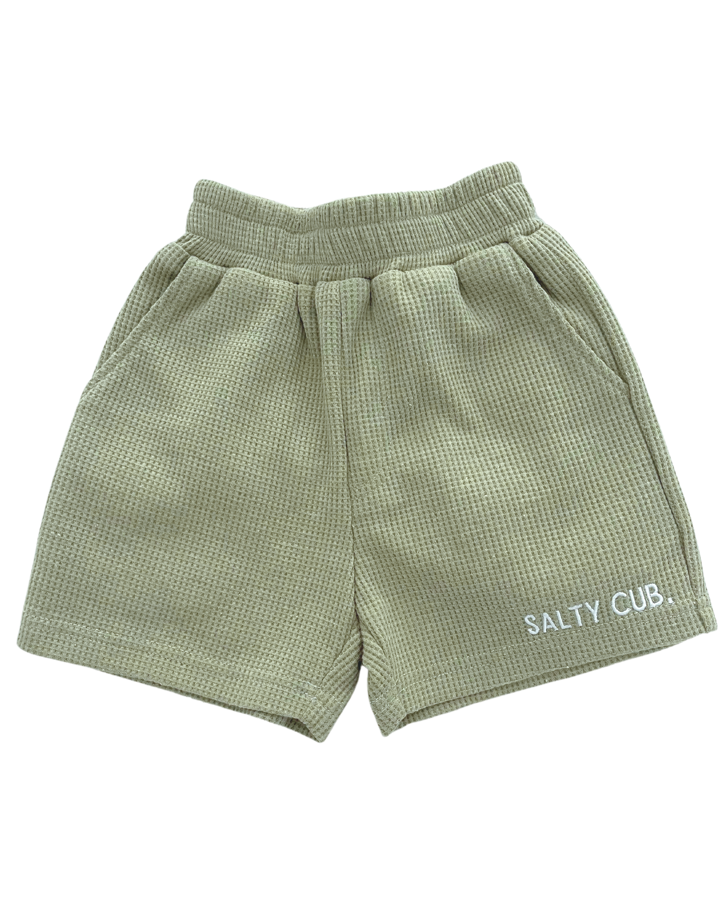 Salty Cub Waffle Knit Sage Shorts for All Kids & Toddlers