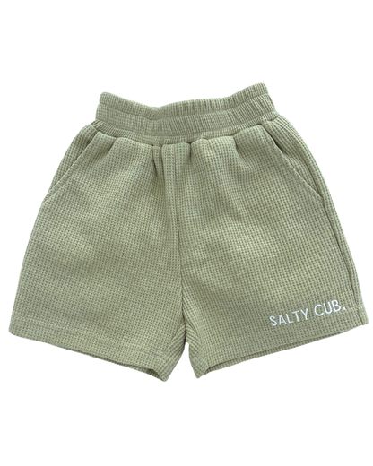 Salty Cub Waffle Knit Sage Shorts for All Kids & Toddlers